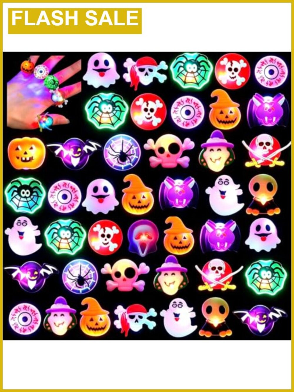 50 PCS Halloween LED Light Up Finger Rings Party Favors Kids Adults
